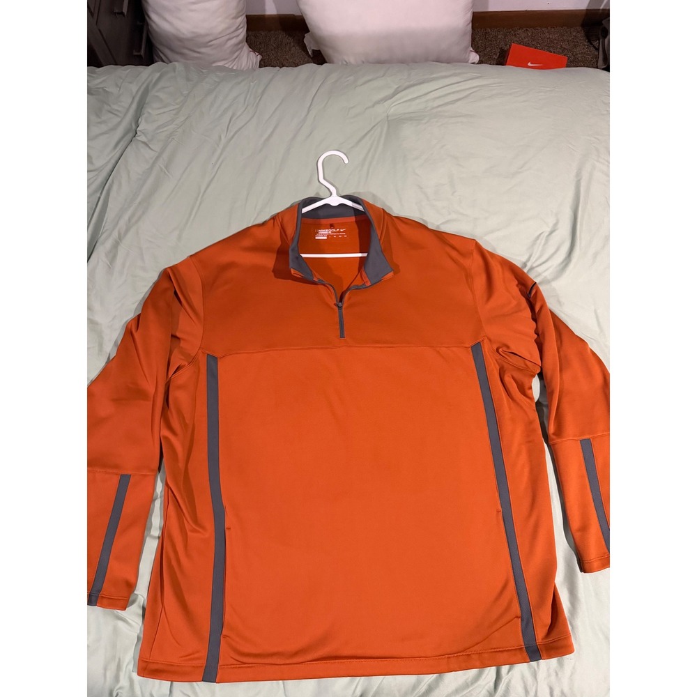Nike Golf Therma-FIT Quarter Zip Pullover Orange Grey Mens 3XL Standard Fit